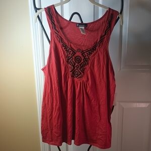 Orange Tribal Embroidered Sleeveless Top XL